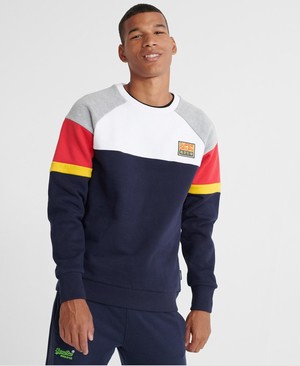 Superdry Crafted Colour Block Crew Férfi Pulóver Sötétkék | UMDVB9537